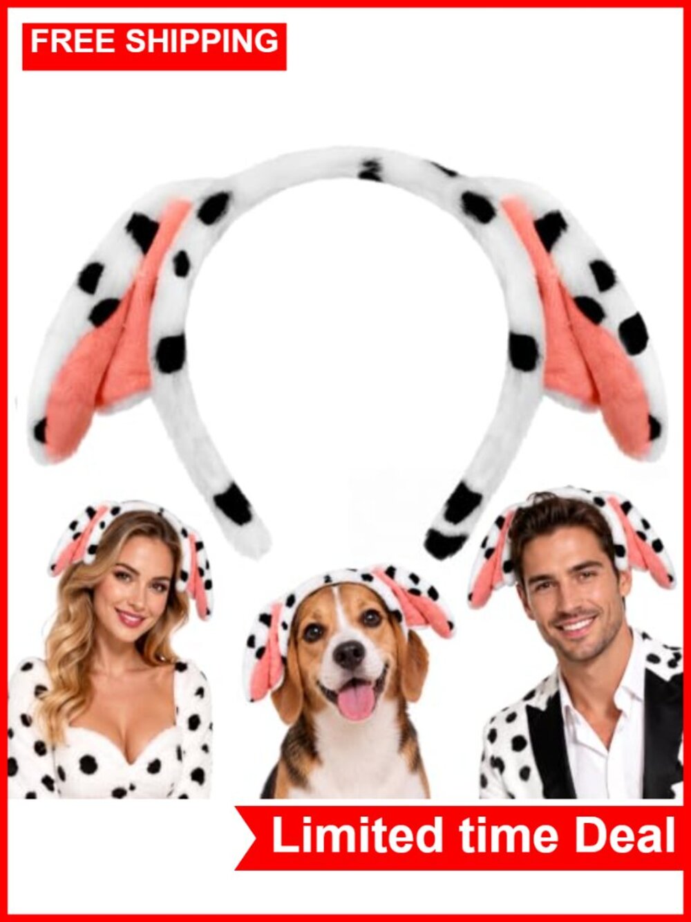 Dalmatian Dog Ears Headband Adult Women White Puppy Ears